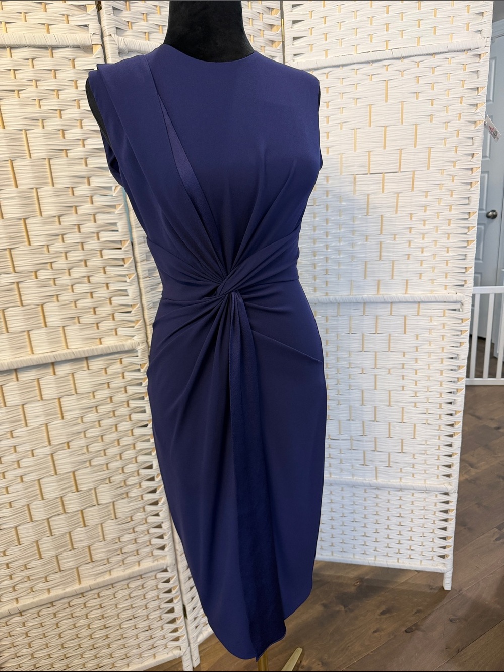 MM Lafleur Navy Twist-Detail Midi Dress